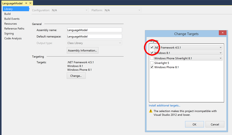 Select the .NET framework to use